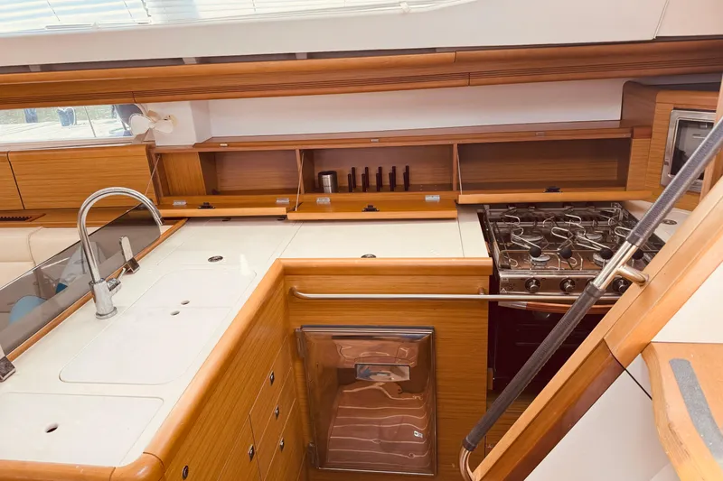 Slide: The Image of Interior of 2008 Jeanneau Sun Odyssey 45 DS yacht kitchen with stove and sink. - 48
