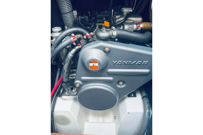 Slide: The Image of Engine compartment of 2008 Jeanneau Sun Odyssey 45 DS sailboat with Yanmar engine. - 69
