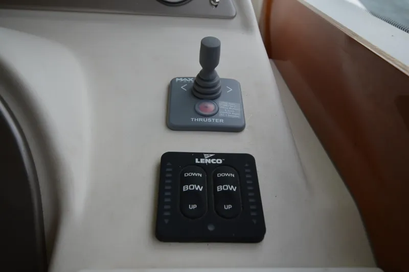 Slide: The Image of Control panel of 2007 Jeanneau Prestige 46 yacht with thruster and bow controls. - 32