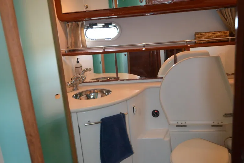 Slide: The Image of Bathroom interior of 2007 Jeanneau Prestige 46 yacht with sink and toilet. - 41