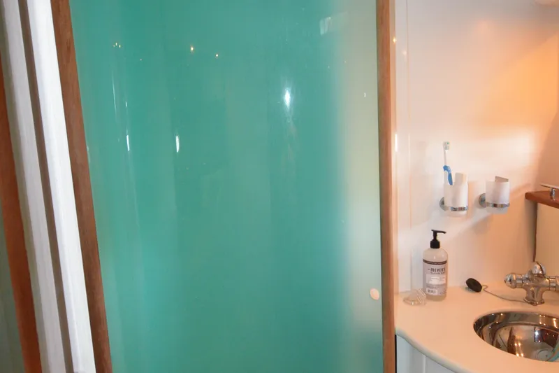 Slide: The Image of Bathroom interior of 2007 Jeanneau Prestige 46 yacht with frosted glass shower. - 42