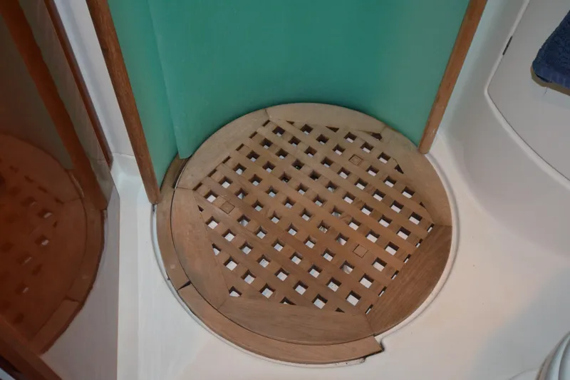 Slide: The Image of Wooden shower floor in 2007 Jeanneau Prestige 46 yacht bathroom. - 44
