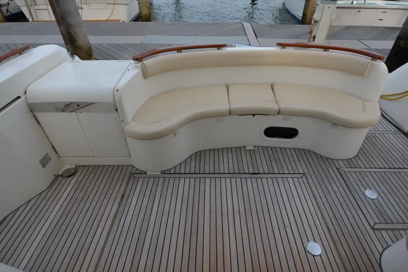 Slide: The Image of 2007 Jeanneau Prestige 46 yacht with curved seating and teak deck. - 9
