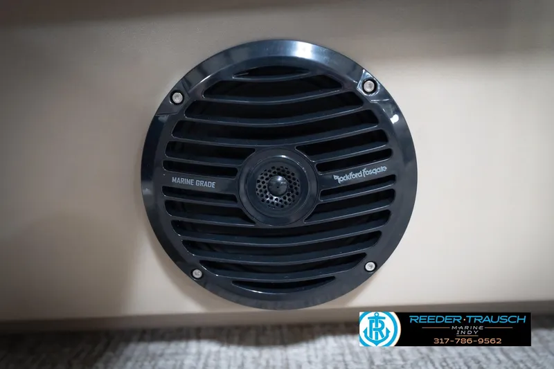 Slide: The Image of 2026 Bennington 168 SLJ boat interior seating with beige and blue upholstery. - 49