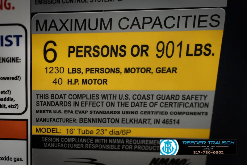 Slide: The Image of 2026 Bennington 168 SLJ boat cleat detail with Reeder Trausch Marine logo. - 58
