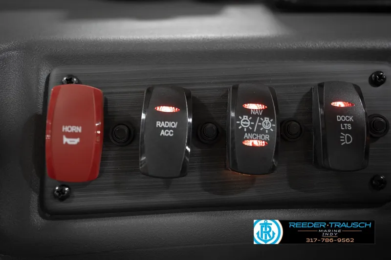 Slide: The Image of Control panel of 2026 Bennington 21 SL boat with labeled switches. - 37