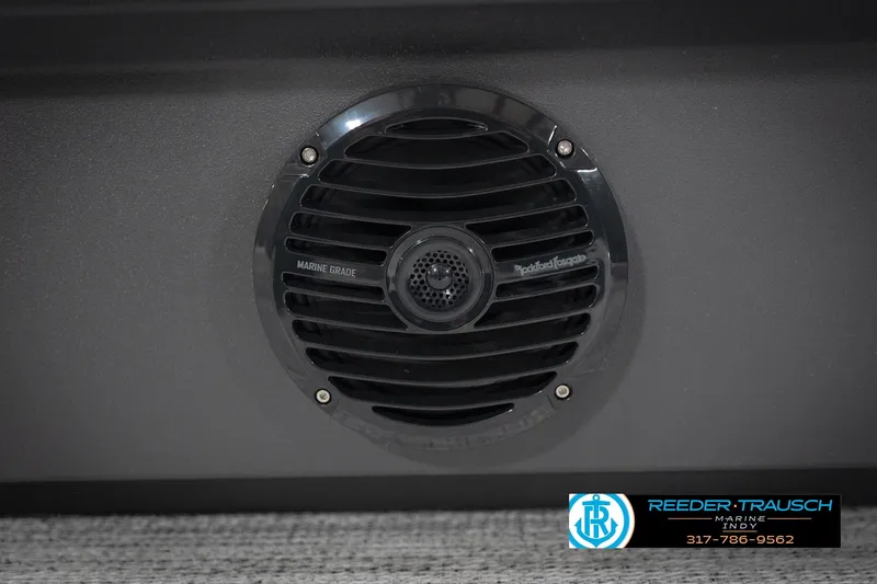 Slide: The Image of Marine-grade speaker on 2026 Bennington 21 SL boat, featuring Rockford Fosgate design. - 48