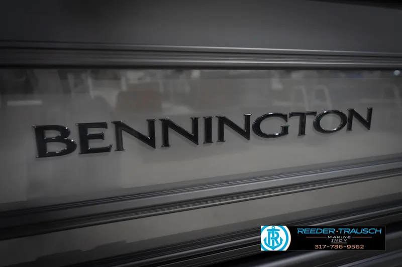 Slide: The Image of 2026 Bennington 21 SL boat logo with Reeder Trausch Marine contact details. - 52