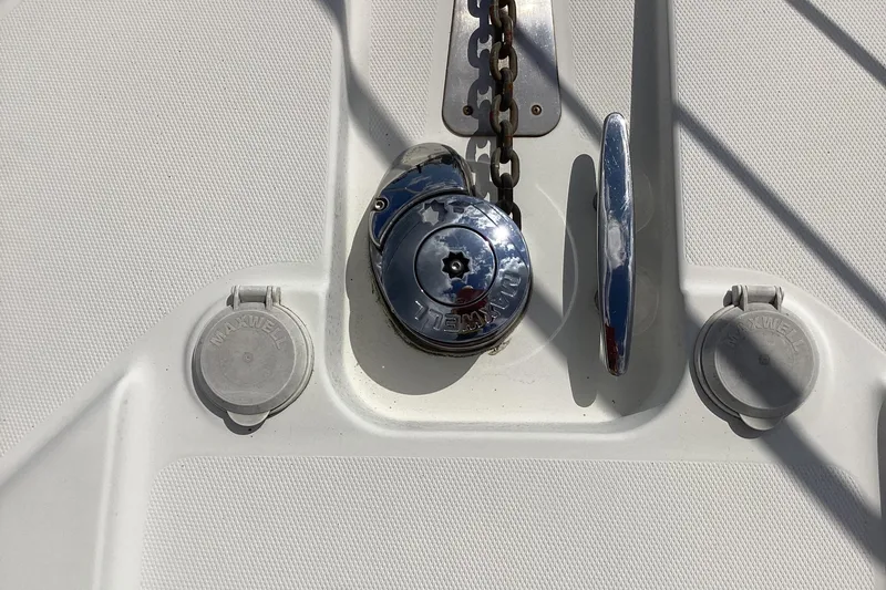 Slide: The Image of Anchor windlass and chain on 2005 Carver 41 Cockpit Motor Yacht deck. - 27