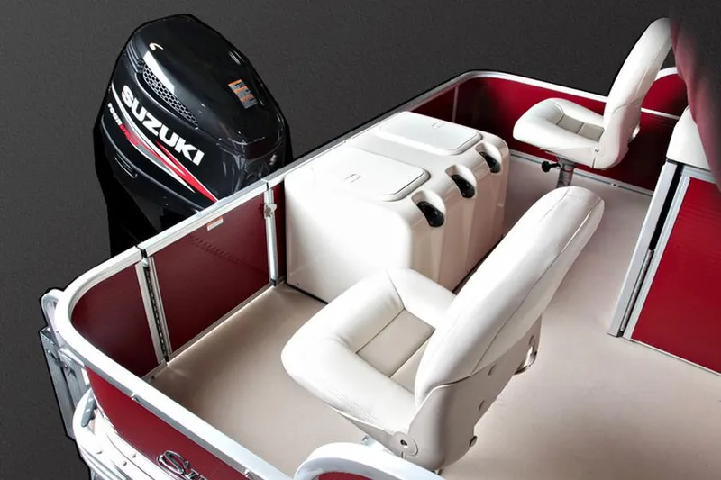 Slide: The Image of 2015 Silver Wave 230 Island F pontoon boat on trailer at Tracker Boat Center. - 2