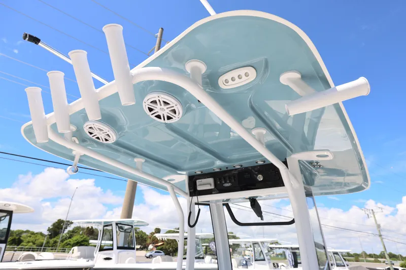 Slide: The Image of 2026 Sea Hunt Ultra 235 SE boat interior with cushioned seating and modern design. - 4