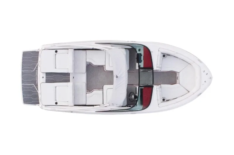 Slide: The Image of Manufacturer Provided Image: Top view of 2022 Regal LS2 Surf boat with white seating and grey flooring. - 50