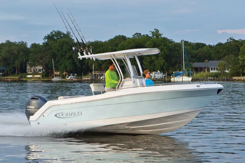 Slide: The Image of Manufacturer Provided Image: 2020 Robalo R222 Center Console boat cruising on a lake. - 16