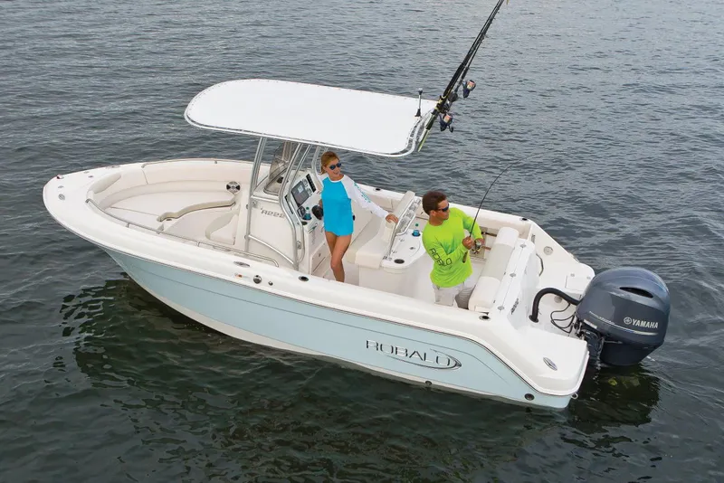 Slide: The Image of Manufacturer Provided Image: 2020 Robalo R222 Center Console boat on water with two people fishing. - 19