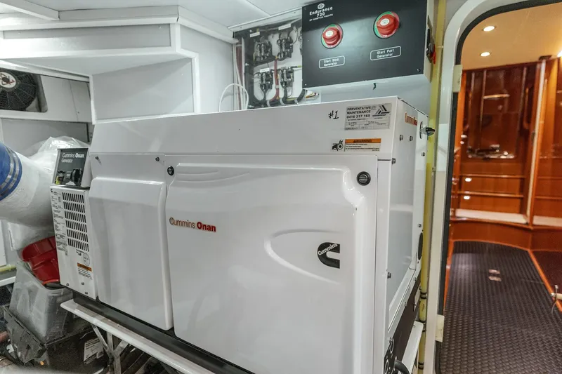 Slide: The Image of Luxury 2014 Hampton 720 Skylounge LRC yacht on serene water at sunset. - 108