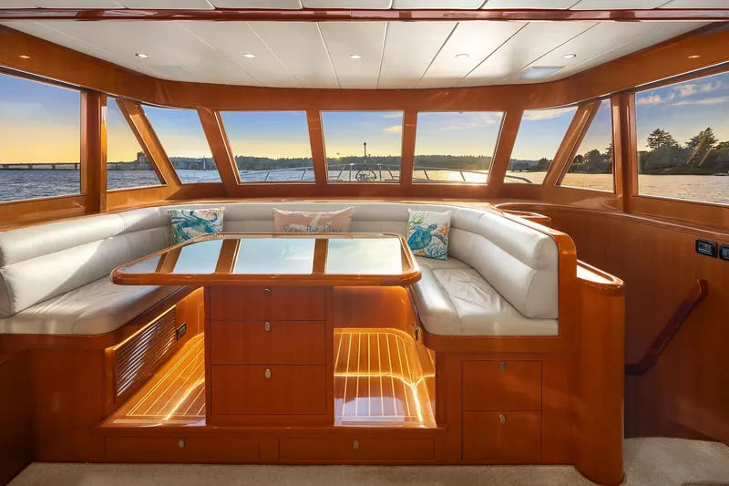 Slide: The Image of Luxurious interior of 2014 Hampton 720 Skylounge LRC yacht with ocean view. - 26