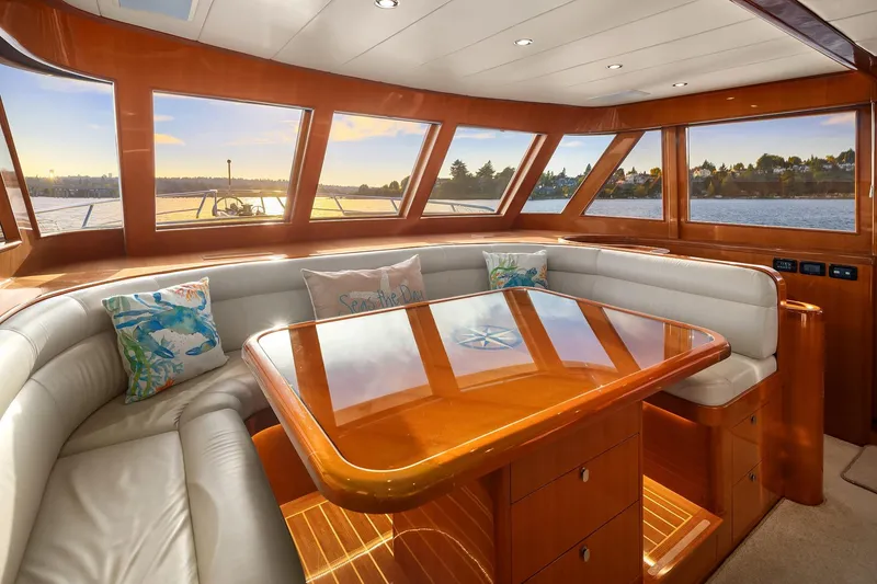 Slide: The Image of Luxurious interior of 2014 Hampton 720 Skylounge LRC yacht with panoramic ocean views. - 28