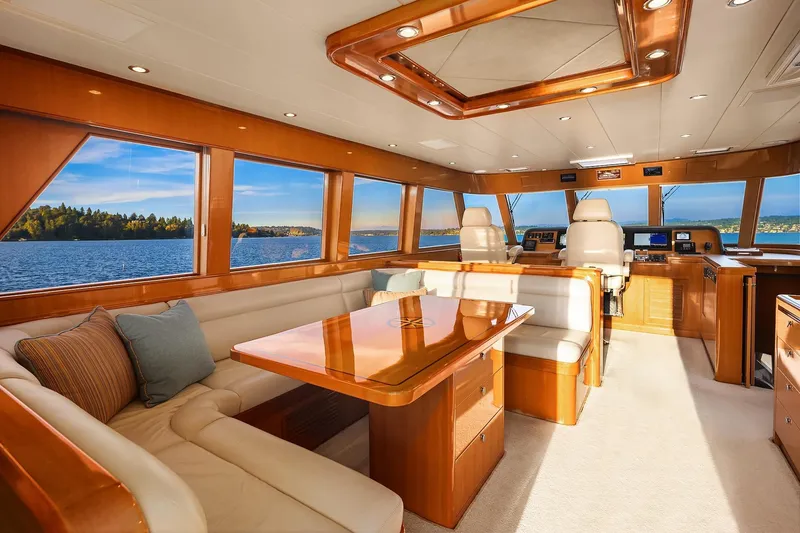 Slide: The Image of Luxurious interior of 2014 Hampton 720 Skylounge LRC yacht with scenic water views. - 38