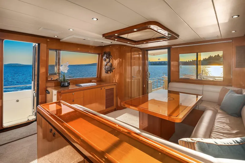 Slide: The Image of Luxurious interior of 2014 Hampton 720 Skylounge LRC yacht with ocean view. - 39