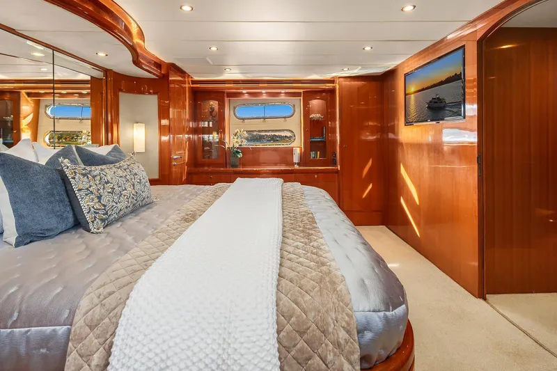 Slide: The Image of Luxurious wooden interior of 2014 Hampton 720 Skylounge LRC yacht. - 49