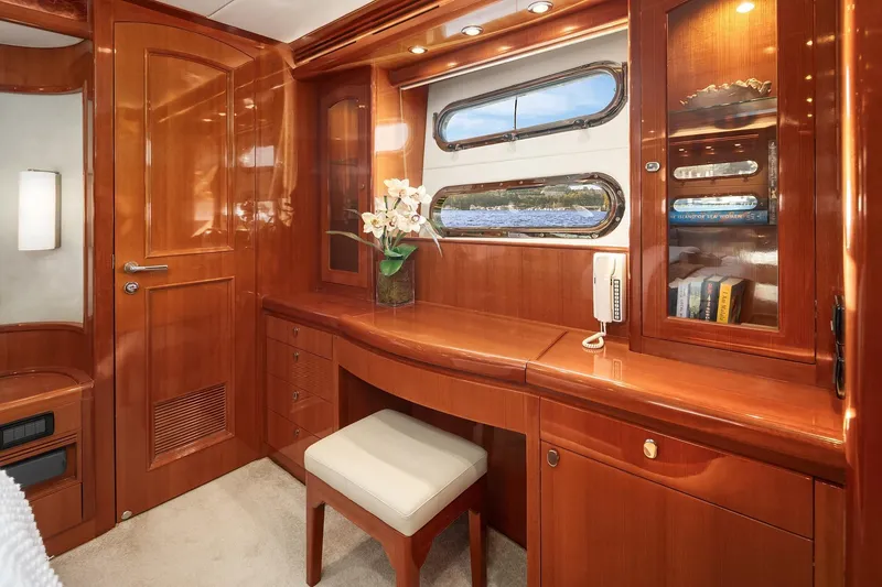 Slide: The Image of Luxurious bathroom in 2014 Hampton 720 Skylounge LRC yacht with elegant wood finish. - 50