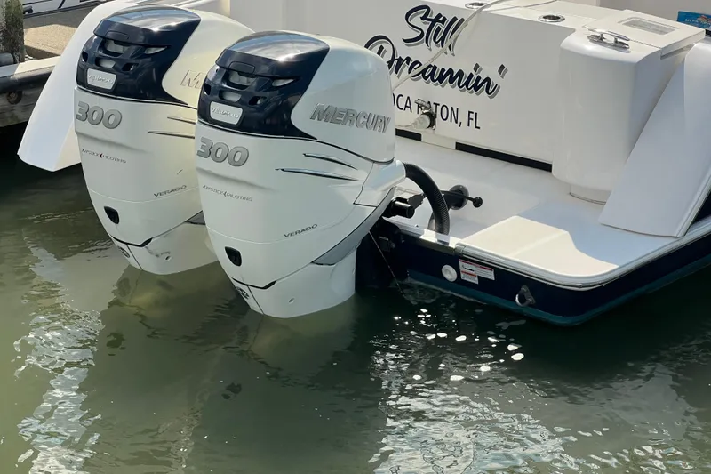 Slide: The Image of 2017 Belzona 325 Center Console boat docked at marina. - 13