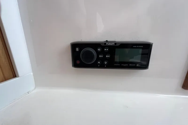 Slide: The Image of Fusion MS-AV650 stereo system on 2017 Belzona 325 Center Console boat. - 45