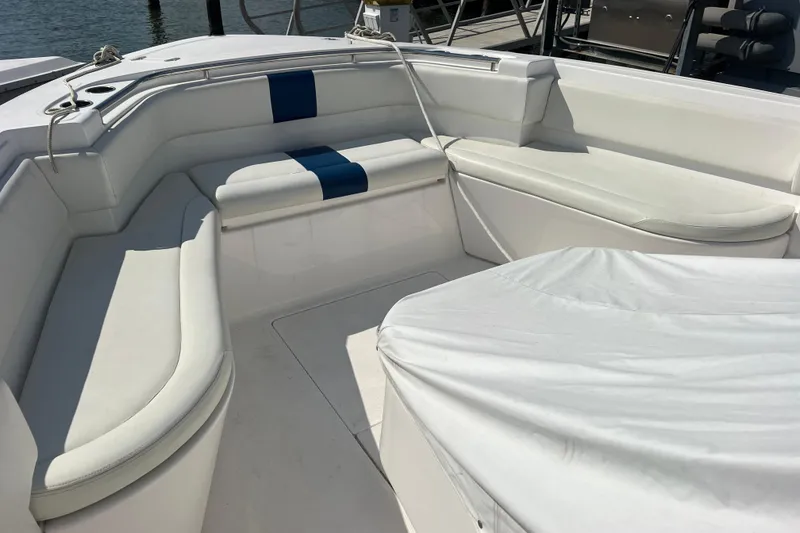 Slide: The Image of Twin Mercury FourStroke engines on a 2017 Belzona 325 Center Console boat. - 6