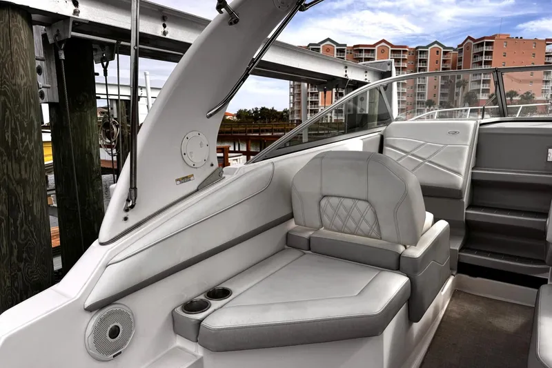 Slide: The Image of 2021 Regal 26 XO boat interior with luxurious seating and modern design. - 27