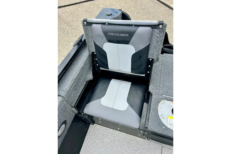 Slide: The Image of 2018 Crestliner CVN16 boat seat with gray and black upholstery. - 32