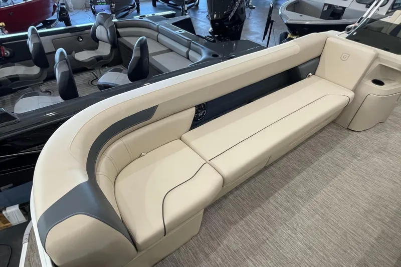 Slide: The Image of Luxurious seating on 2026 Godfrey Sweetwater 2286 C pontoon boat, featuring elegant design. - 2