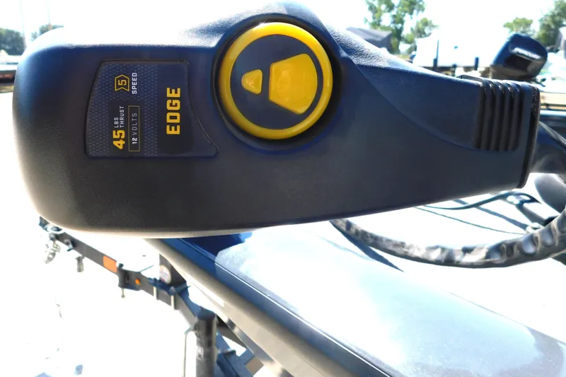 Slide: The Image of Close-up of a 2022 Tracker Pro Team 175 boat's Edge trolling motor control. - 9