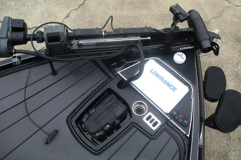 Slide: The Image of 2026 Ranger Z520R Cup-Equipped boat deck with Lowrance electronics and trolling motor. - 10