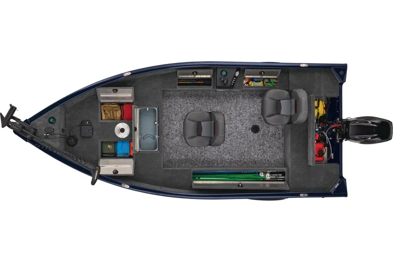 Slide: The Image of 2026 Tracker Super Guide V-16 T boat with Minn Kota trolling motor on asphalt. - 3