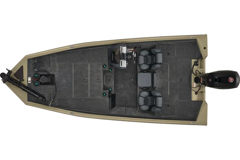 Slide: The Image of 2026 Tracker Pro Team 195 boat deck with trolling motor and navigation system. - 12
