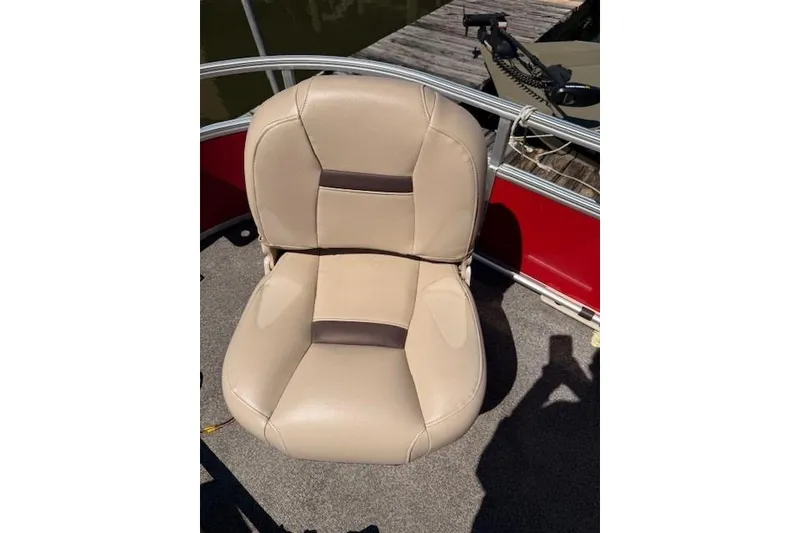 Slide: The Image of 2017 Sun Tracker Bass Buggy 18 DLX boat seat, beige with brown accents. - 6