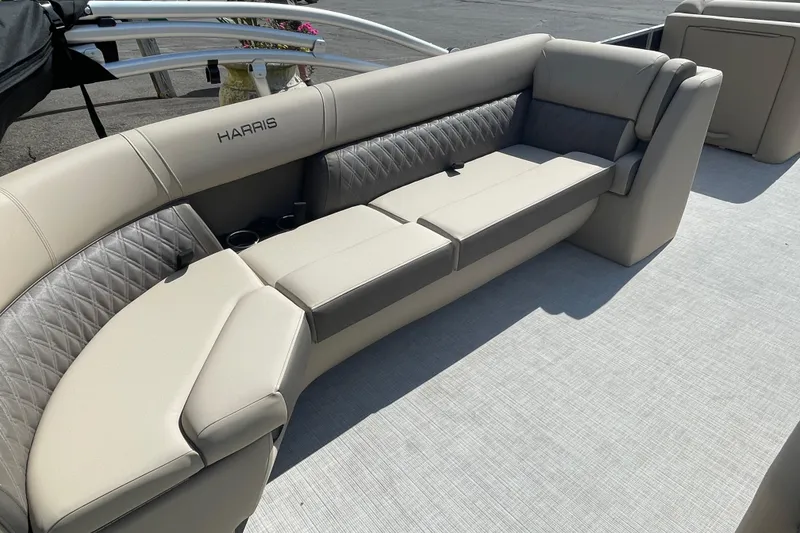Slide: The Image of 2026 Harris Cruiser 230 CW boat interior with luxurious seating and elegant design. - 4