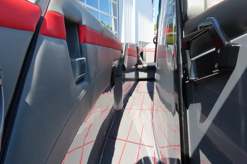 Slide: The Image of Interior view of 2026 Sunsation 32CCX boat, featuring sleek seating and modern design elements. - 19