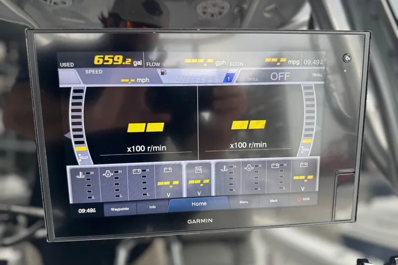 Slide: The Image of Garmin display on 2020 Sportsman Open 282TE Center Console boat dashboard. - 21