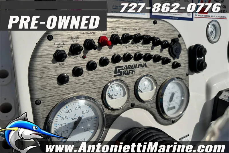 Slide: The Image of Dashboard of a pre-owned 2019 Carolina Skiff 18 JVX CC boat. - 17