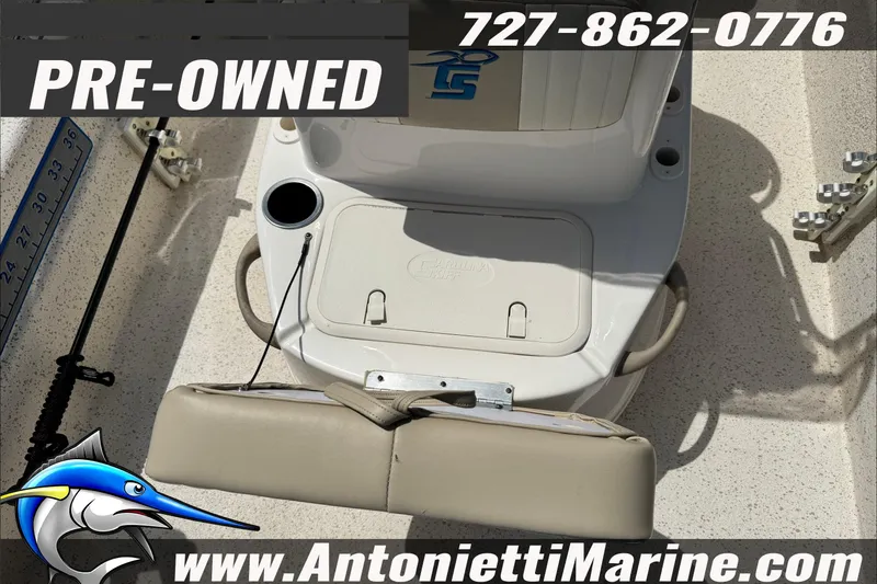 Slide: The Image of Pre-owned 2019 Carolina Skiff 18 JVX CC boat interior with seating and storage. - 28