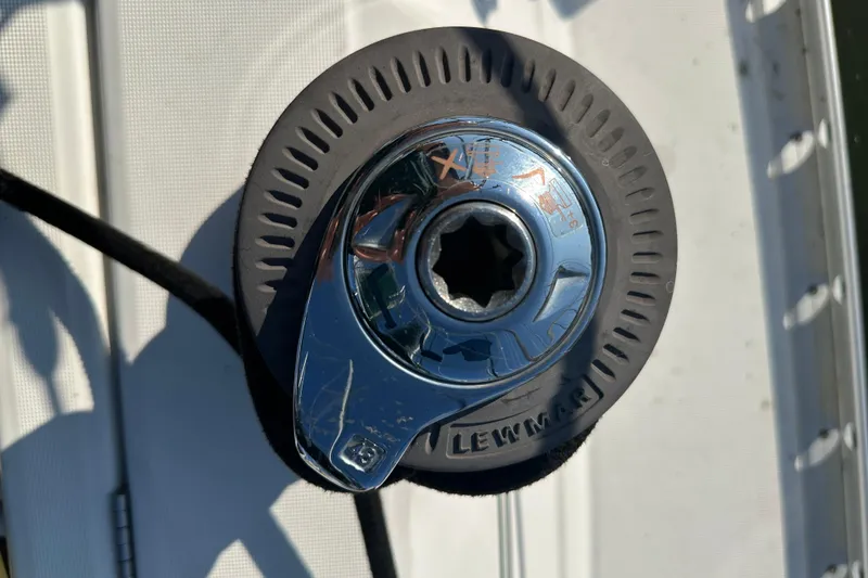 Slide: The Image of Close-up of a Lewmar winch on a 2004 Beneteau 361 sailboat. - 15