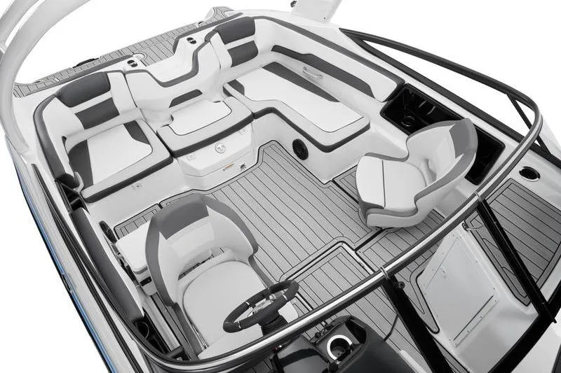Slide: The Image of 2025 Yamaha Boats 195S interior with sleek seating and modern design. - 1