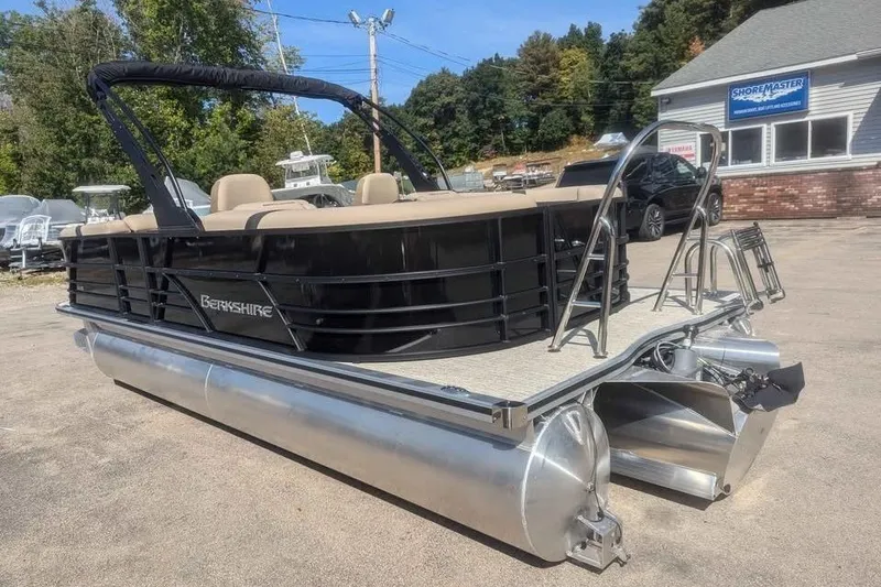 Slide: The Image of 2025 Berkshire 22RFX CTS pontoon boat with sleek design and modern features. - 3