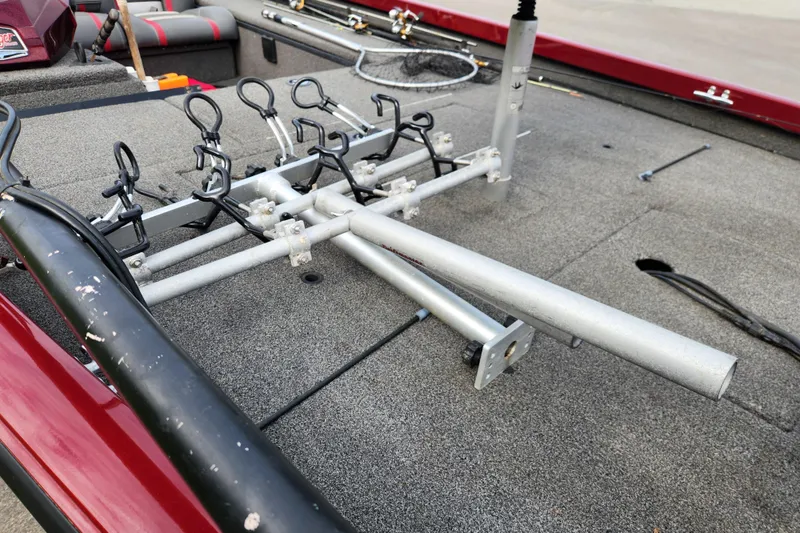 Slide: The Image of 2019 Ranger RT188C boat deck with fishing rod holders and equipment. - 9