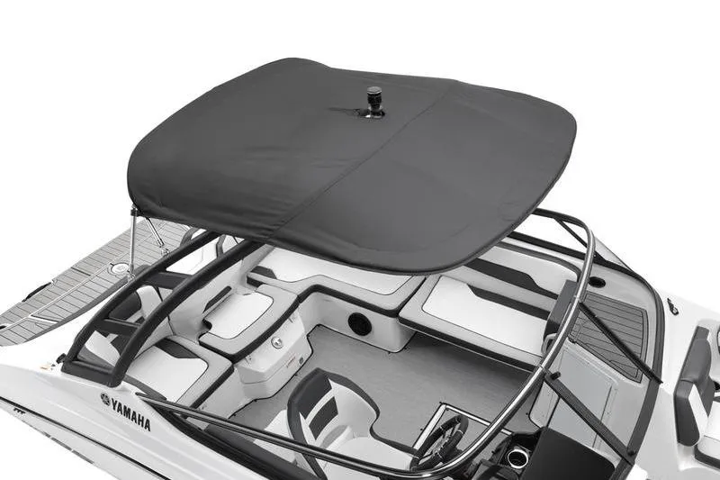 Slide: The Image of 2025 Yamaha Boats AR195 with canopy, showcasing sleek interior and modern design. - 8
