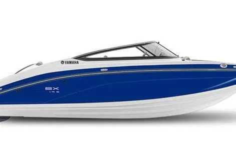 The Image of 2025 Yamaha Boats SX195, sleek blue and white design, side view. - 0