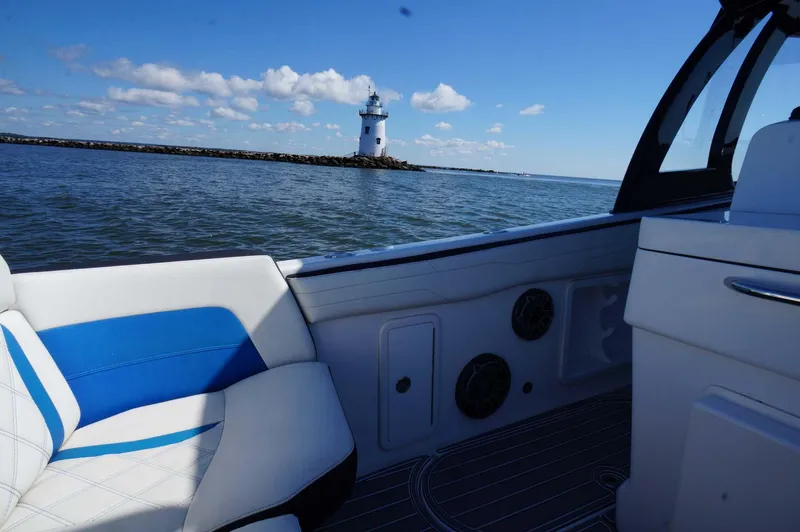Slide: The Image of 2020 Concept 44' Cuddy Cabin boat interior with lighthouse view on a sunny day. - 33