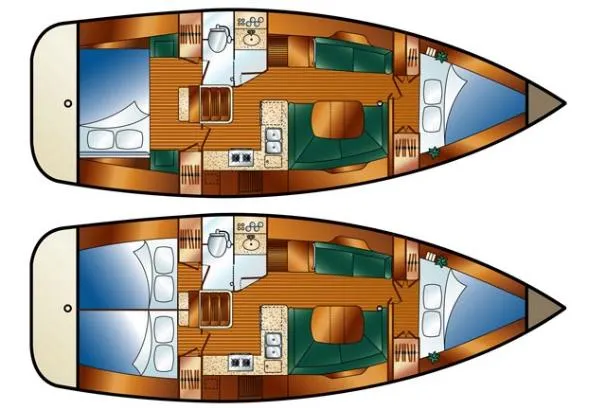 Slide: The Image of 2009 Hunter 38 yacht bathroom with shower, toilet, and sink. - 21