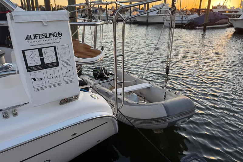 Slide: The Image of Interior of 2009 Hunter 38 yacht kitchen with anchor-themed mats and wooden flooring. - 22